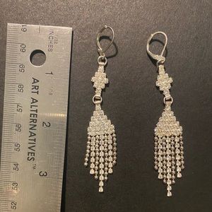 Pierced Earrings White Rhinestones Drop Dangles. Very festive!